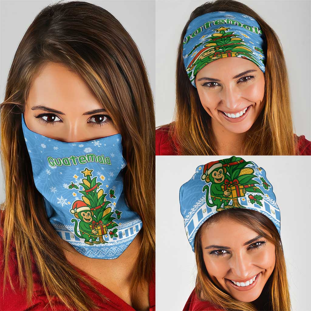 Guatemala Christmas Neck Gaiter with Blue Christmas Monkey Tree Snowman and Snowflake - Wonder Print Shop