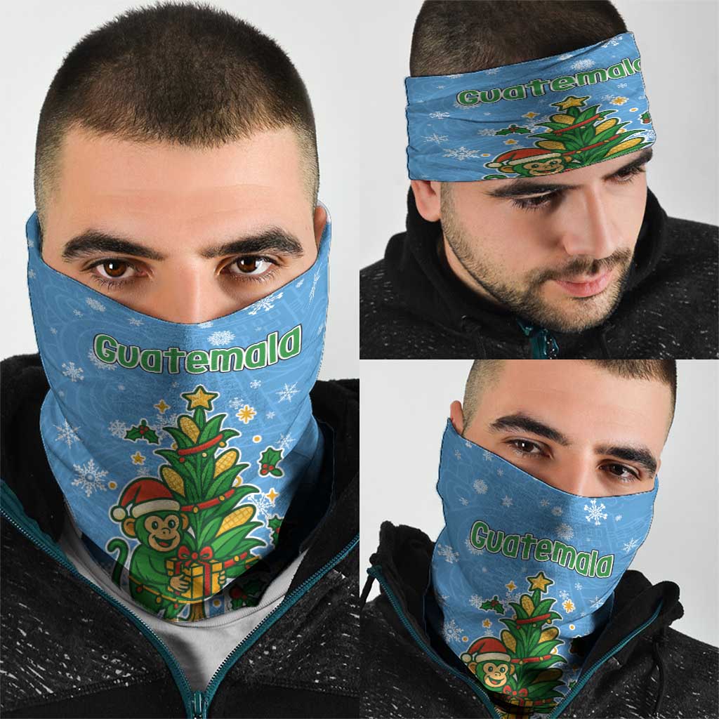 Guatemala Christmas Neck Gaiter with Blue Christmas Monkey Tree Snowman and Snowflake - Wonder Print Shop