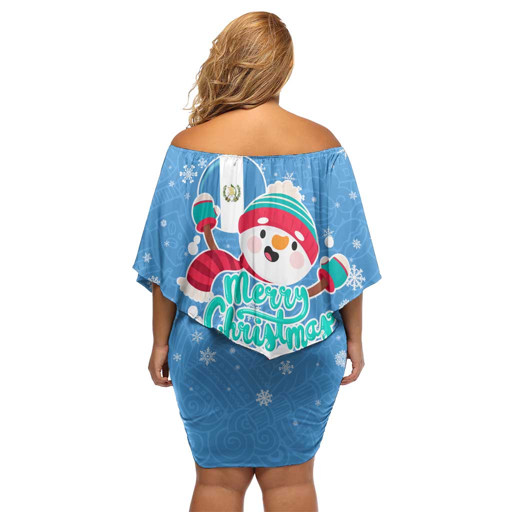 Guatemala Christmas Off Shoulder Short Dress with Blue Christmas Monkey Tree Snowman and Snowflake - Wonder Print Shop