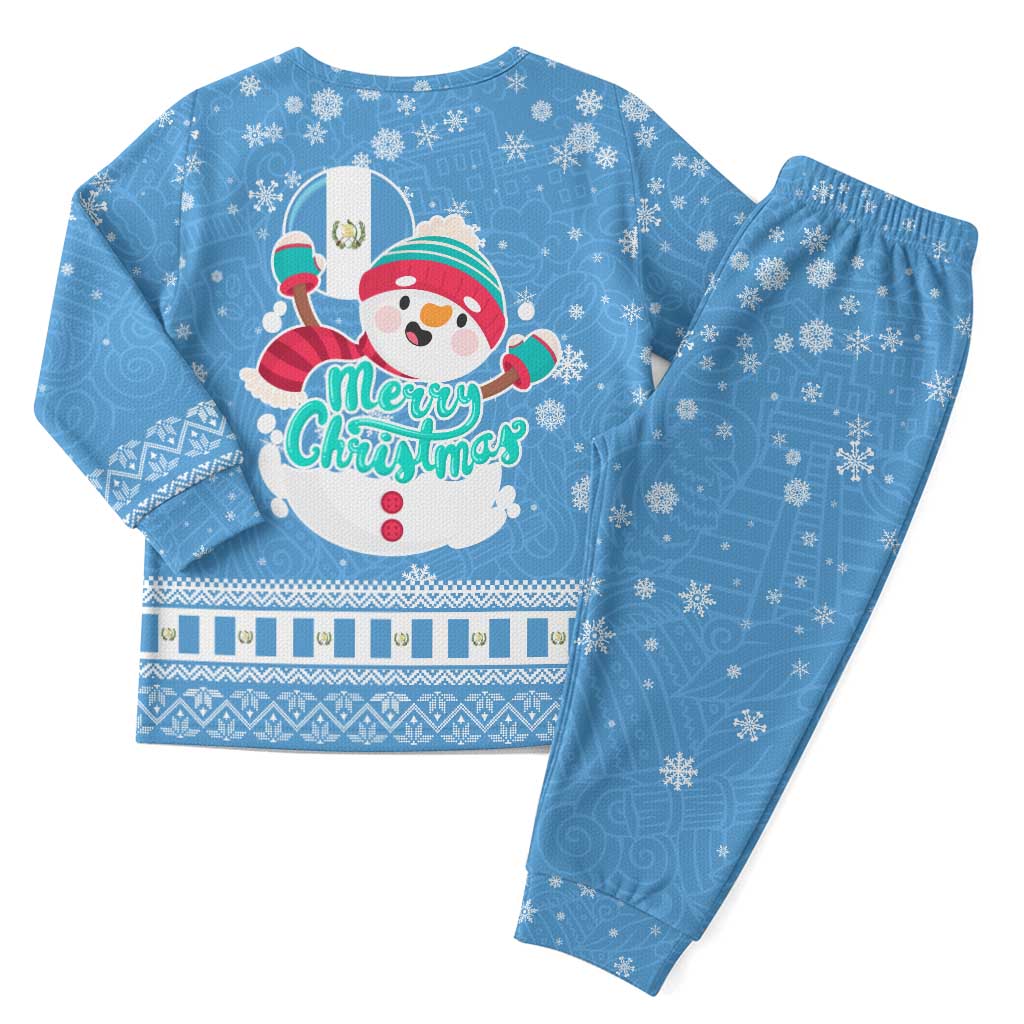 Guatemala Christmas Pajama Set with Blue Christmas Monkey Tree Snowman and Snowflake - Wonder Print Shop