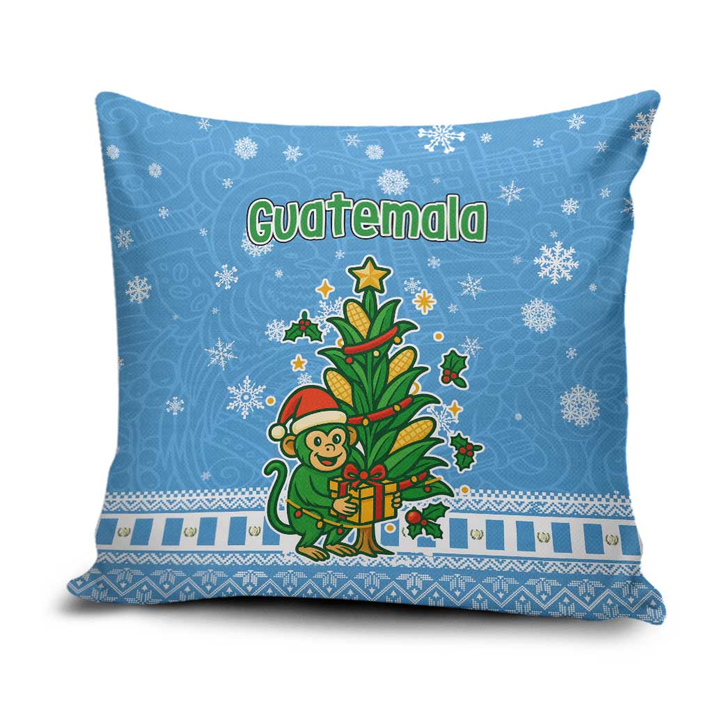 Guatemala Christmas Pillow Cover with Blue Christmas Monkey Tree Snowman and Snowflake - Wonder Print Shop