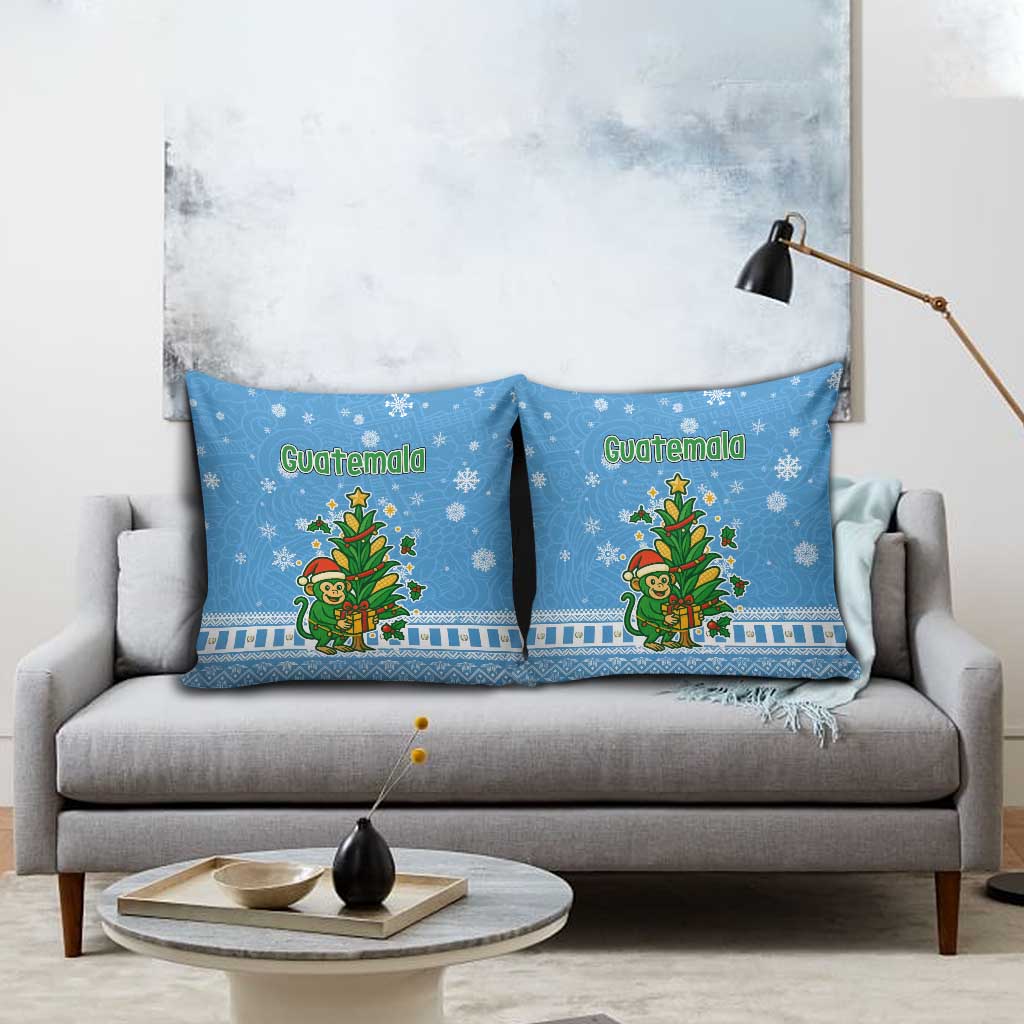Guatemala Christmas Pillow Cover with Blue Christmas Monkey Tree Snowman and Snowflake - Wonder Print Shop