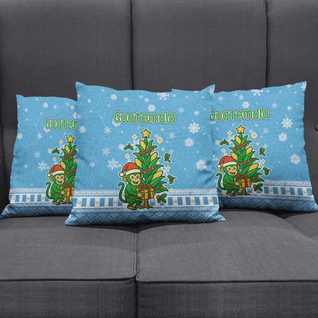 Guatemala Christmas Pillow Cover with Blue Christmas Monkey Tree Snowman and Snowflake - Wonder Print Shop
