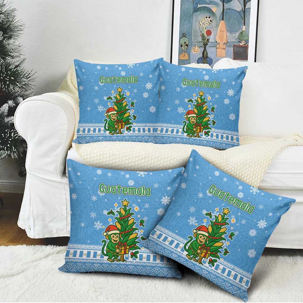 Guatemala Christmas Pillow Cover with Blue Christmas Monkey Tree Snowman and Snowflake - Wonder Print Shop