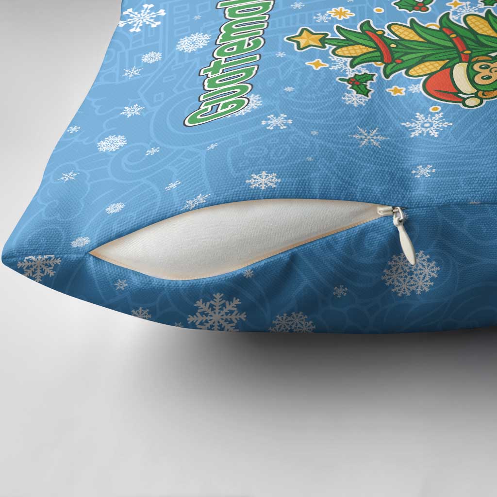 Guatemala Christmas Pillow Cover with Blue Christmas Monkey Tree Snowman and Snowflake - Wonder Print Shop
