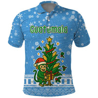 Guatemala Christmas Polo Shirt with Blue Christmas Monkey Tree Snowman and Snowflake - Wonder Print Shop