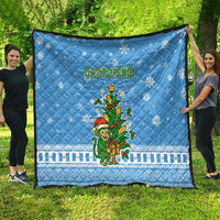 Guatemala Christmas Quilt with Blue Christmas Monkey Tree Snowman and Snowflake - Wonder Print Shop