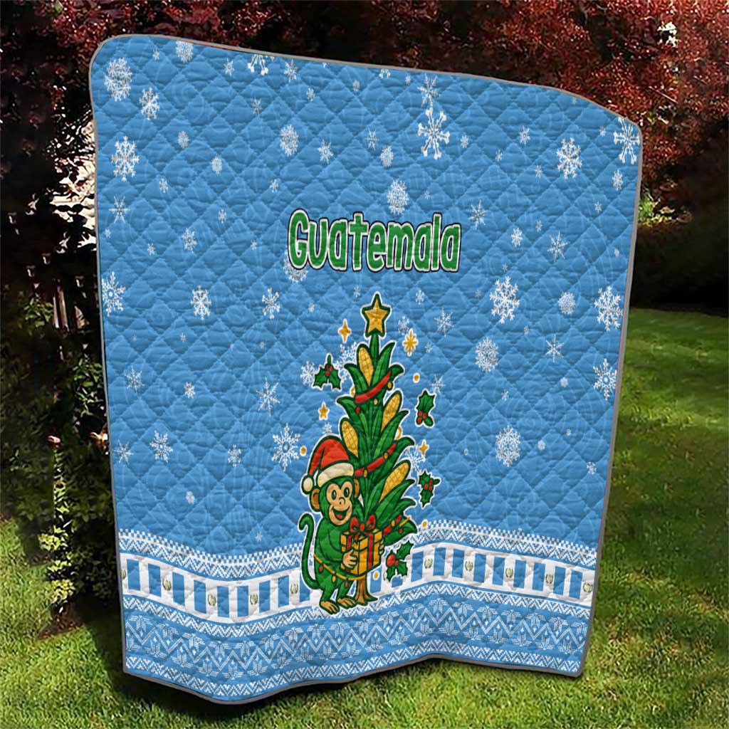 Guatemala Christmas Quilt with Blue Christmas Monkey Tree Snowman and Snowflake - Wonder Print Shop