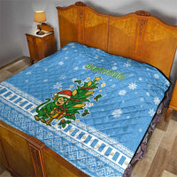 Guatemala Christmas Quilt with Blue Christmas Monkey Tree Snowman and Snowflake - Wonder Print Shop