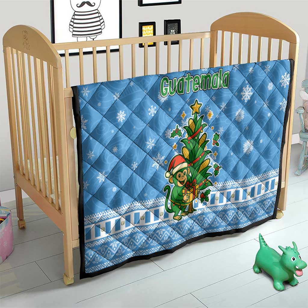 Guatemala Christmas Quilt with Blue Christmas Monkey Tree Snowman and Snowflake - Wonder Print Shop