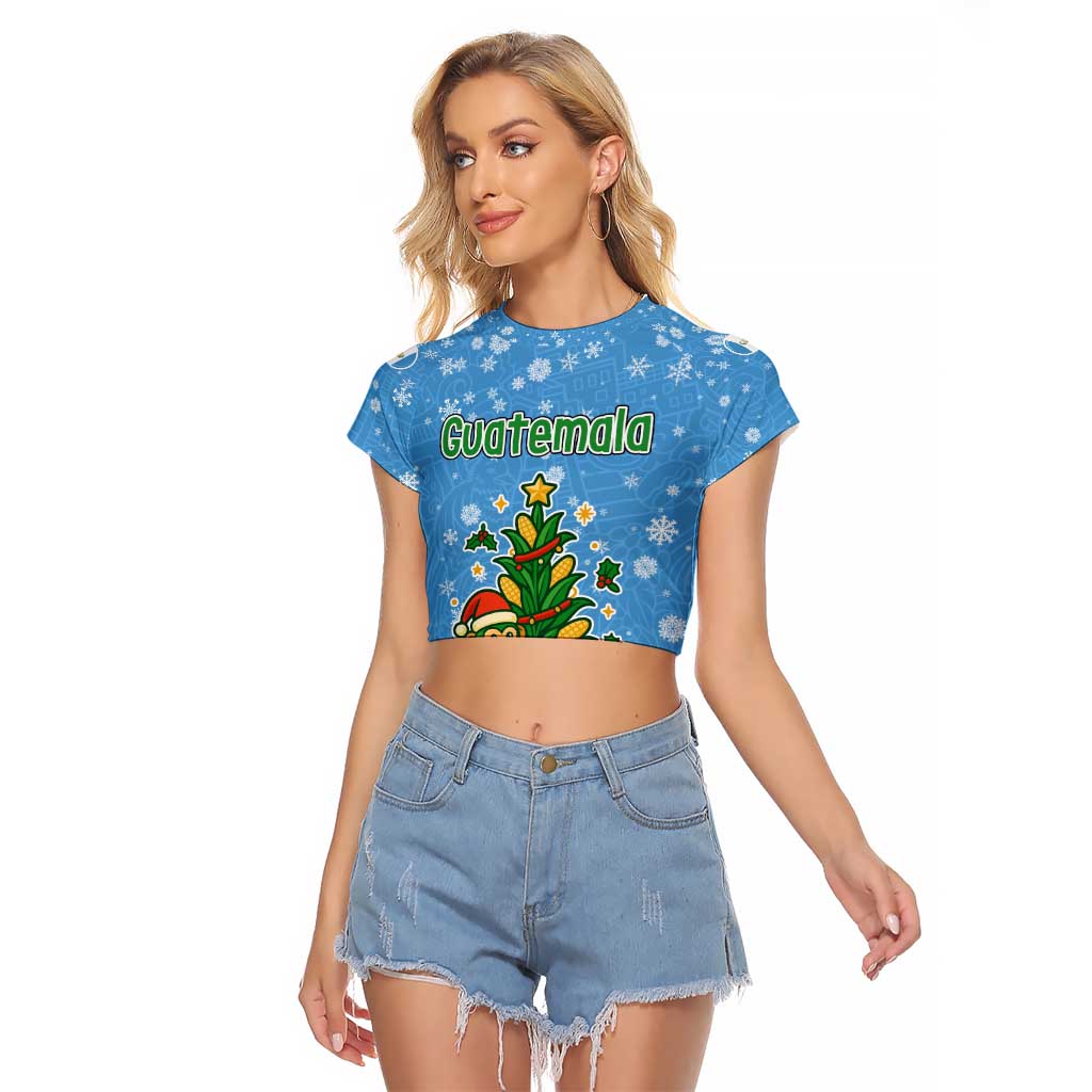 Guatemala Christmas Raglan Cropped T Shirt with Blue Christmas Monkey Tree Snowman and Snowflake - Wonder Print Shop