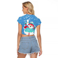Guatemala Christmas Raglan Cropped T Shirt with Blue Christmas Monkey Tree Snowman and Snowflake - Wonder Print Shop