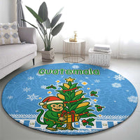 Guatemala Christmas Round Carpet with Blue Christmas Monkey Tree Snowman and Snowflake - Wonder Print Shop