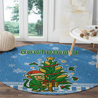 Guatemala Christmas Round Carpet with Blue Christmas Monkey Tree Snowman and Snowflake - Wonder Print Shop