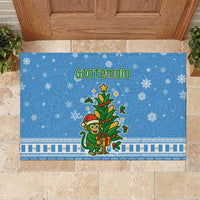 Guatemala Christmas Rubber Doormat with Blue Christmas Monkey Tree Snowman and Snowflake - Wonder Print Shop
