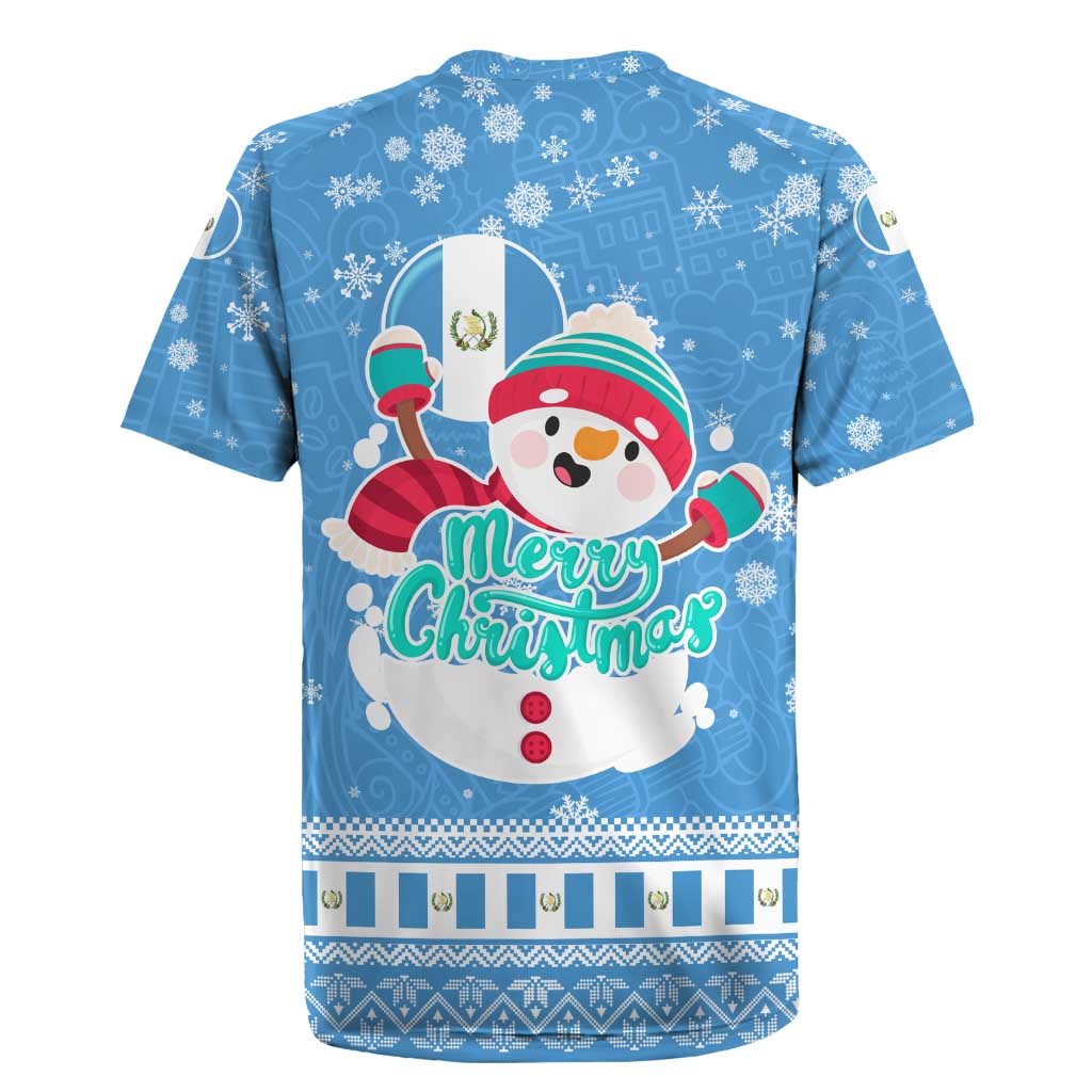 Guatemala Christmas Rugby Jersey with Blue Christmas Monkey Tree Snowman and Snowflake - Wonder Print Shop