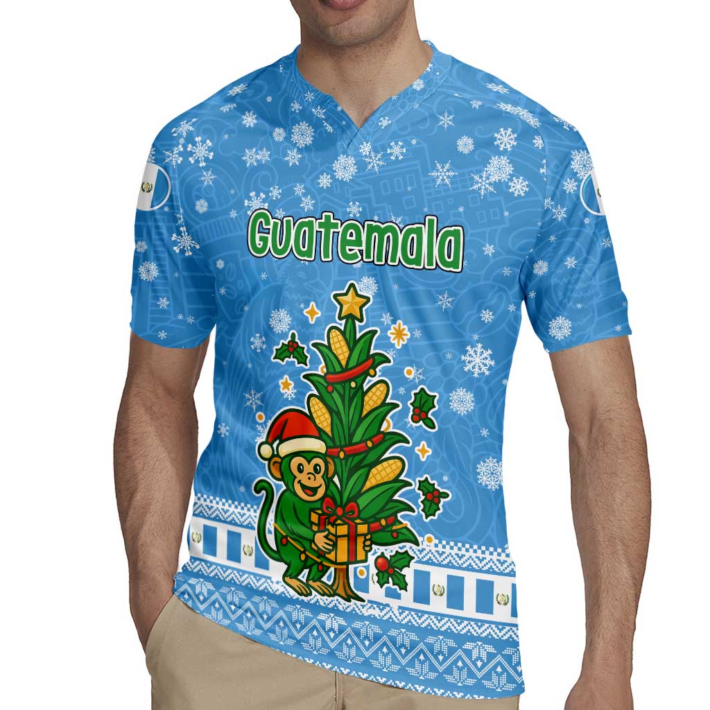 Guatemala Christmas Rugby Jersey with Blue Christmas Monkey Tree Snowman and Snowflake - Wonder Print Shop
