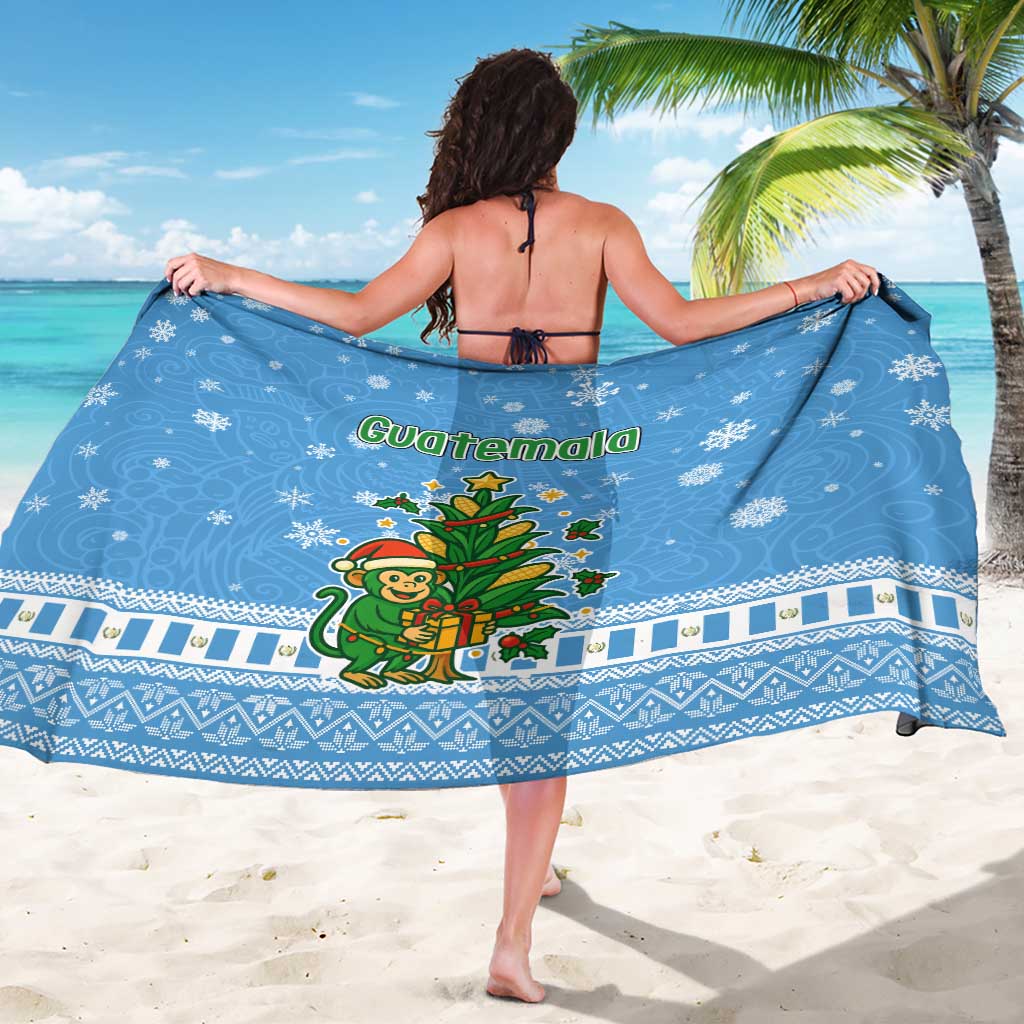 Guatemala Christmas Sarong with Blue Christmas Monkey Tree Snowman and Snowflake - Wonder Print Shop