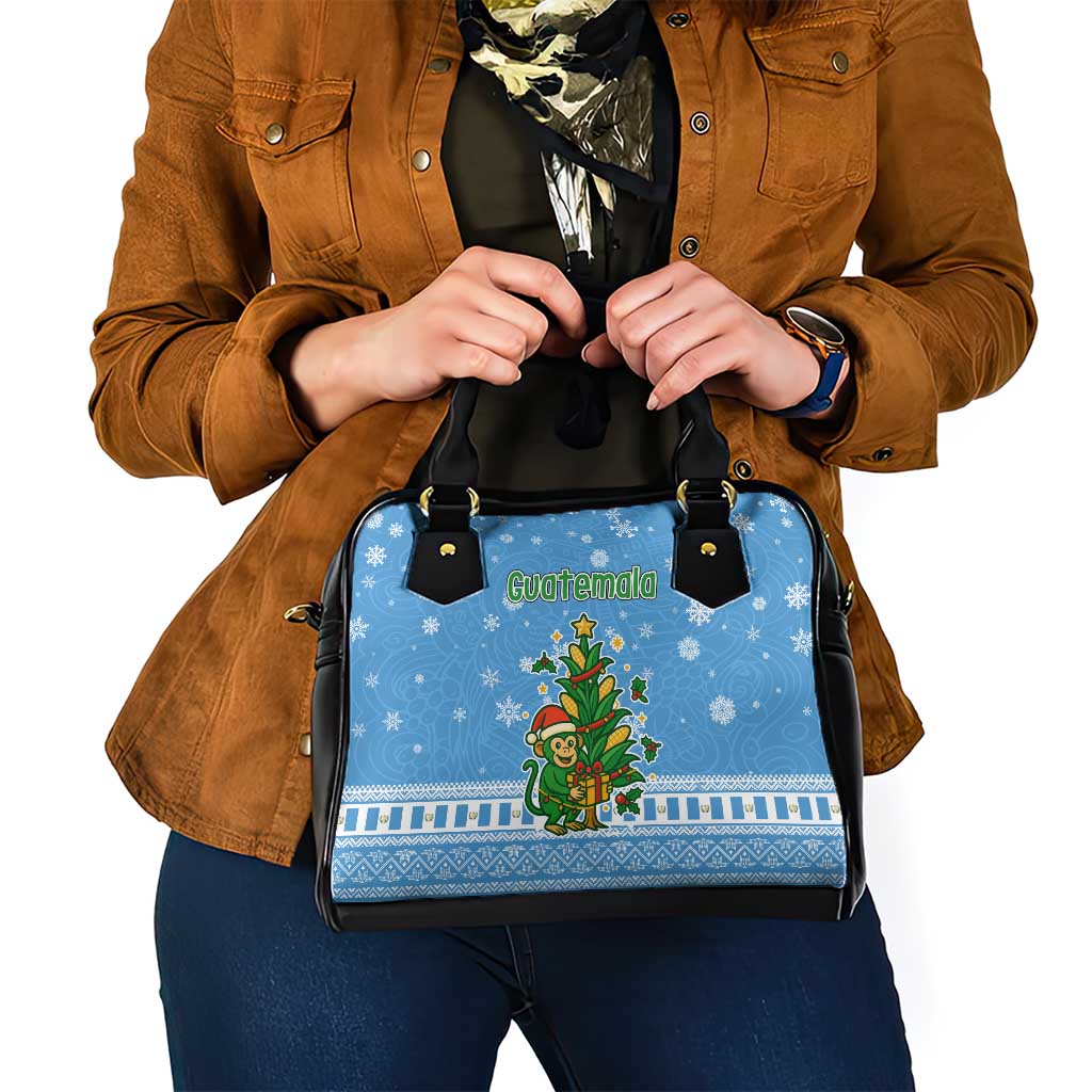 Guatemala Christmas Shoulder Handbag with Blue Christmas Monkey Tree Snowman and Snowflake - Wonder Print Shop