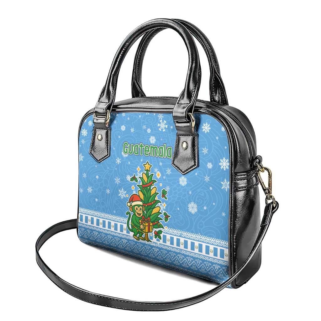 Guatemala Christmas Shoulder Handbag with Blue Christmas Monkey Tree Snowman and Snowflake - Wonder Print Shop