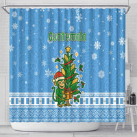 Guatemala Christmas Shower Curtain with Blue Christmas Monkey Tree Snowman and Snowflake - Wonder Print Shop