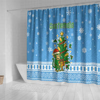 Guatemala Christmas Shower Curtain with Blue Christmas Monkey Tree Snowman and Snowflake - Wonder Print Shop