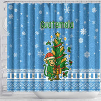 Guatemala Christmas Shower Curtain with Blue Christmas Monkey Tree Snowman and Snowflake - Wonder Print Shop