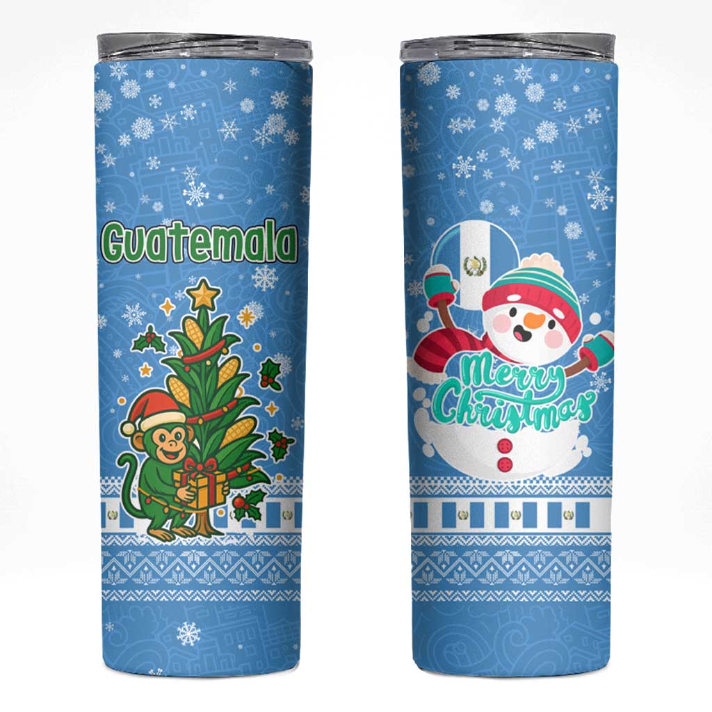 Guatemala Christmas Skinny Tumbler with Blue Christmas Monkey Tree Snowman and Snowflake - Wonder Print Shop