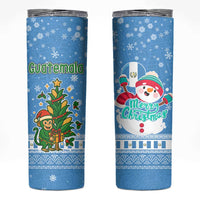 Guatemala Christmas Skinny Tumbler with Blue Christmas Monkey Tree Snowman and Snowflake - Wonder Print Shop