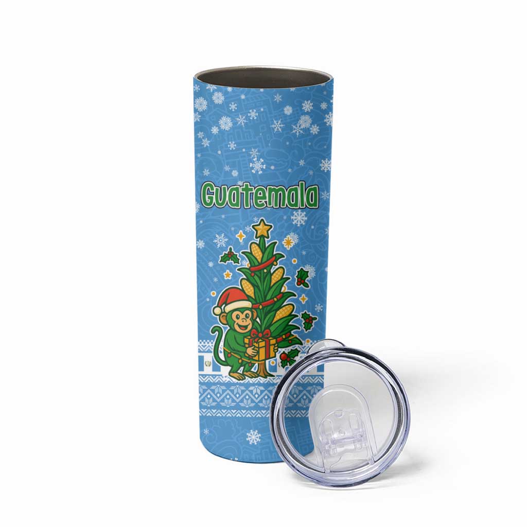 Guatemala Christmas Skinny Tumbler with Blue Christmas Monkey Tree Snowman and Snowflake - Wonder Print Shop