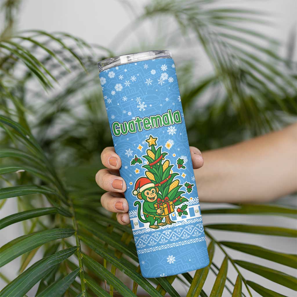 Guatemala Christmas Skinny Tumbler with Blue Christmas Monkey Tree Snowman and Snowflake - Wonder Print Shop
