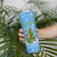 Guatemala Christmas Skinny Tumbler with Blue Christmas Monkey Tree Snowman and Snowflake - Wonder Print Shop