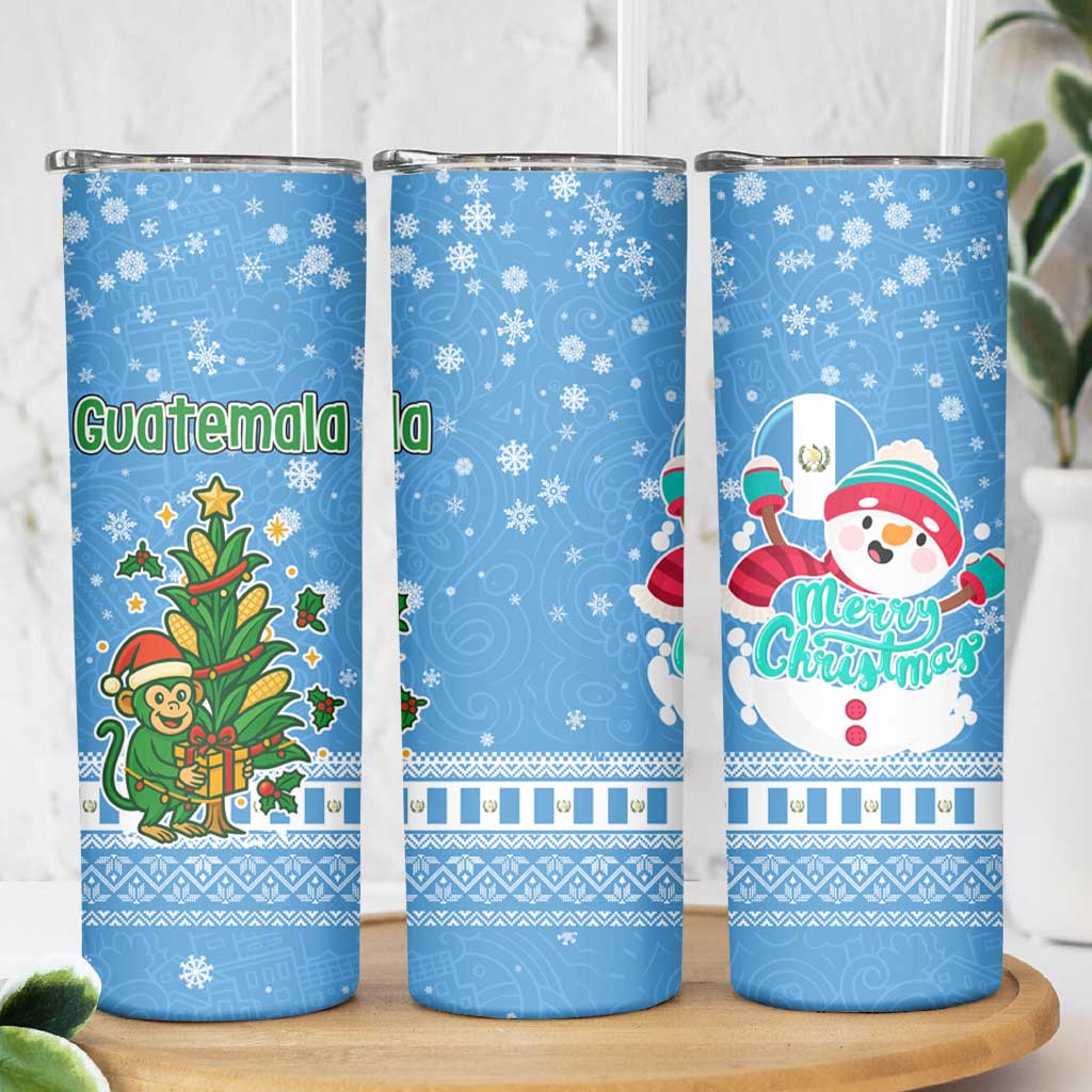 Guatemala Christmas Skinny Tumbler with Blue Christmas Monkey Tree Snowman and Snowflake - Wonder Print Shop