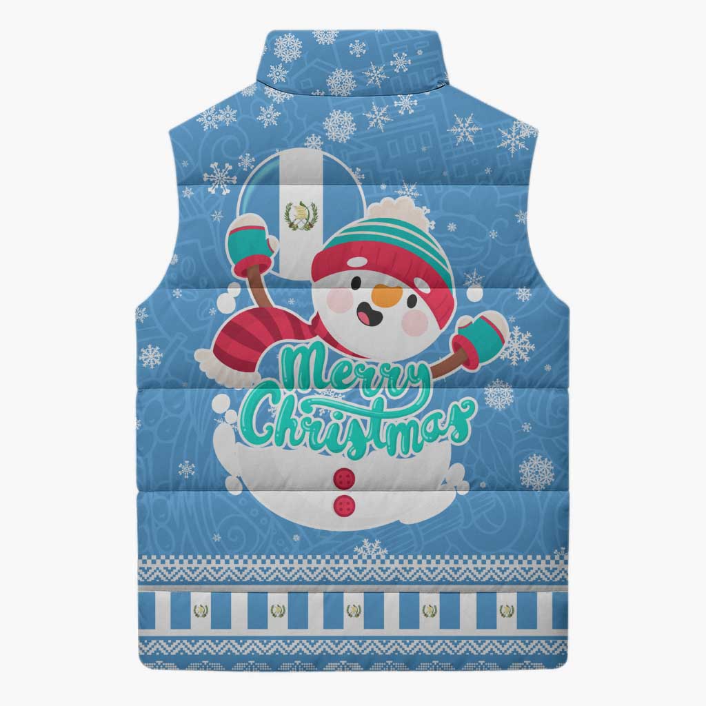 Guatemala Christmas Sleeveless Puffer Jacket with Blue Christmas Monkey Tree Snowman and Snowflake - Wonder Print Shop