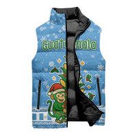 Guatemala Christmas Sleeveless Puffer Jacket with Blue Christmas Monkey Tree Snowman and Snowflake - Wonder Print Shop