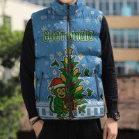 Guatemala Christmas Sleeveless Puffer Jacket with Blue Christmas Monkey Tree Snowman and Snowflake - Wonder Print Shop