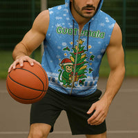 Guatemala Christmas Sleeveless Zip Hoodie with Blue Christmas Monkey Tree Snowman and Snowflake - Wonder Print Shop