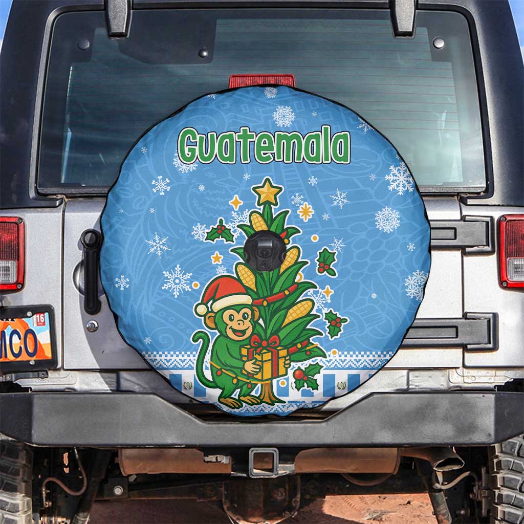 Guatemala Christmas Spare Tire Cover with Blue Christmas Monkey Tree Snowman and Snowflake - Wonder Print Shop