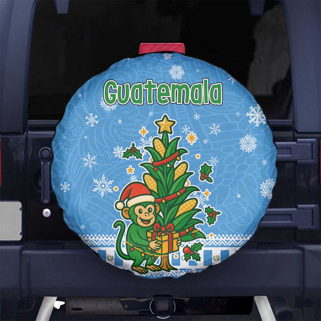 Guatemala Christmas Spare Tire Cover with Blue Christmas Monkey Tree Snowman and Snowflake - Wonder Print Shop