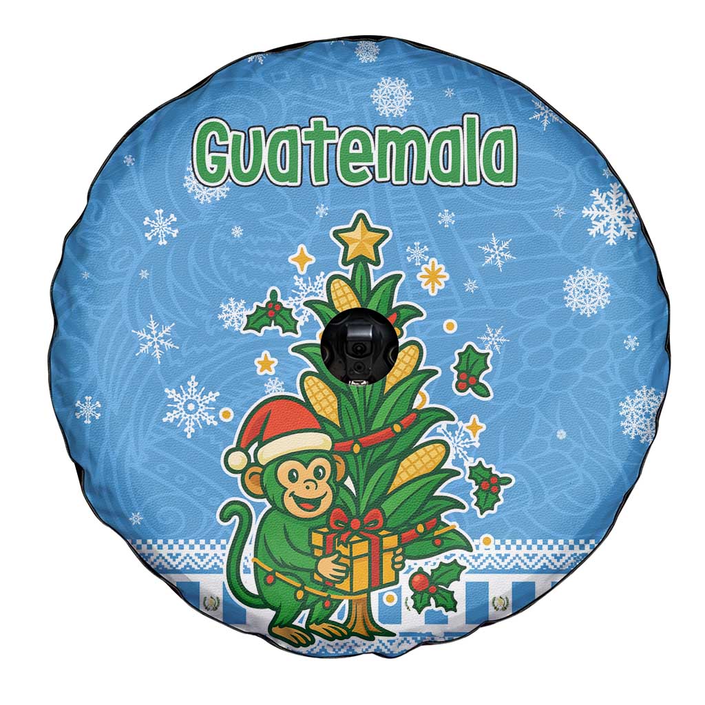 Guatemala Christmas Spare Tire Cover with Blue Christmas Monkey Tree Snowman and Snowflake - Wonder Print Shop