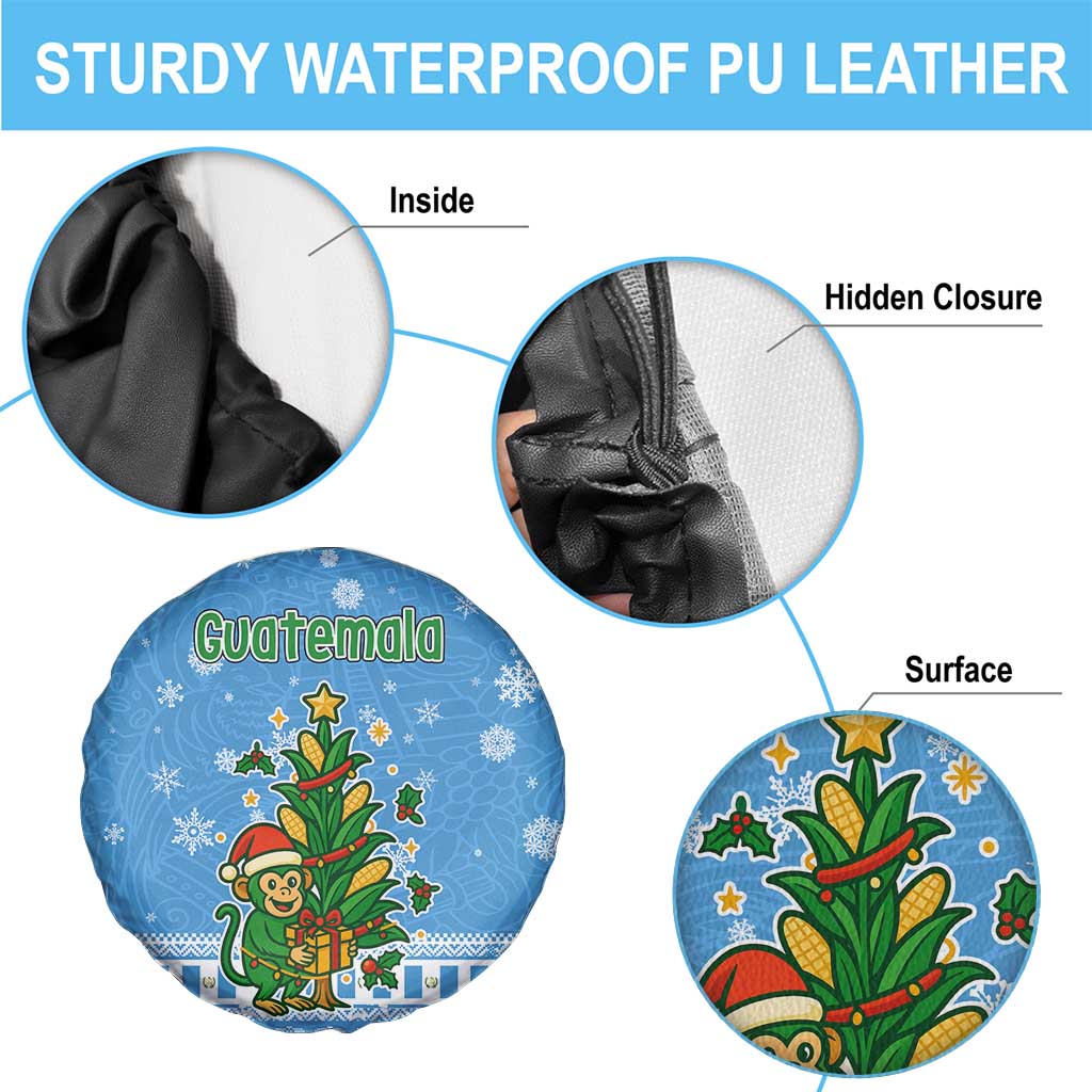 Guatemala Christmas Spare Tire Cover with Blue Christmas Monkey Tree Snowman and Snowflake - Wonder Print Shop