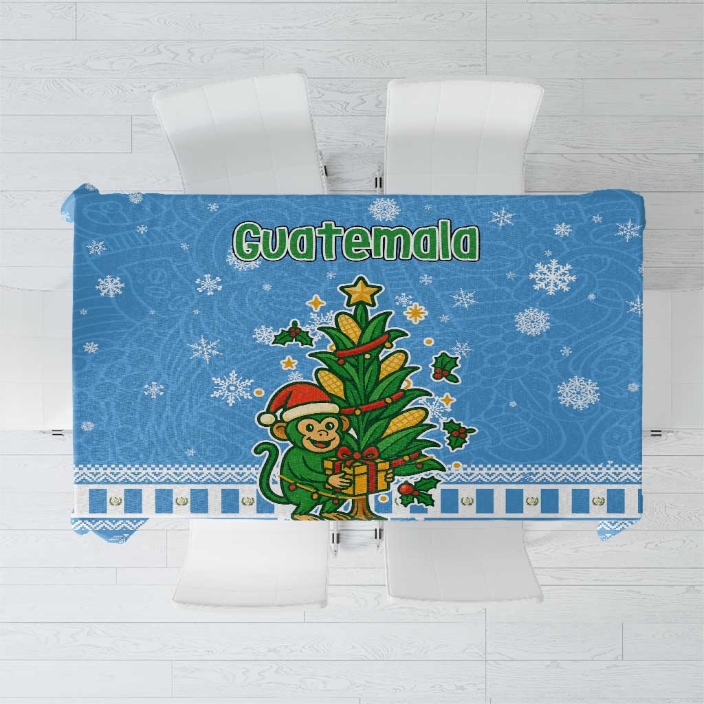 Guatemala Christmas Tablecloth with Blue Christmas Monkey Tree Snowman and Snowflake - Wonder Print Shop