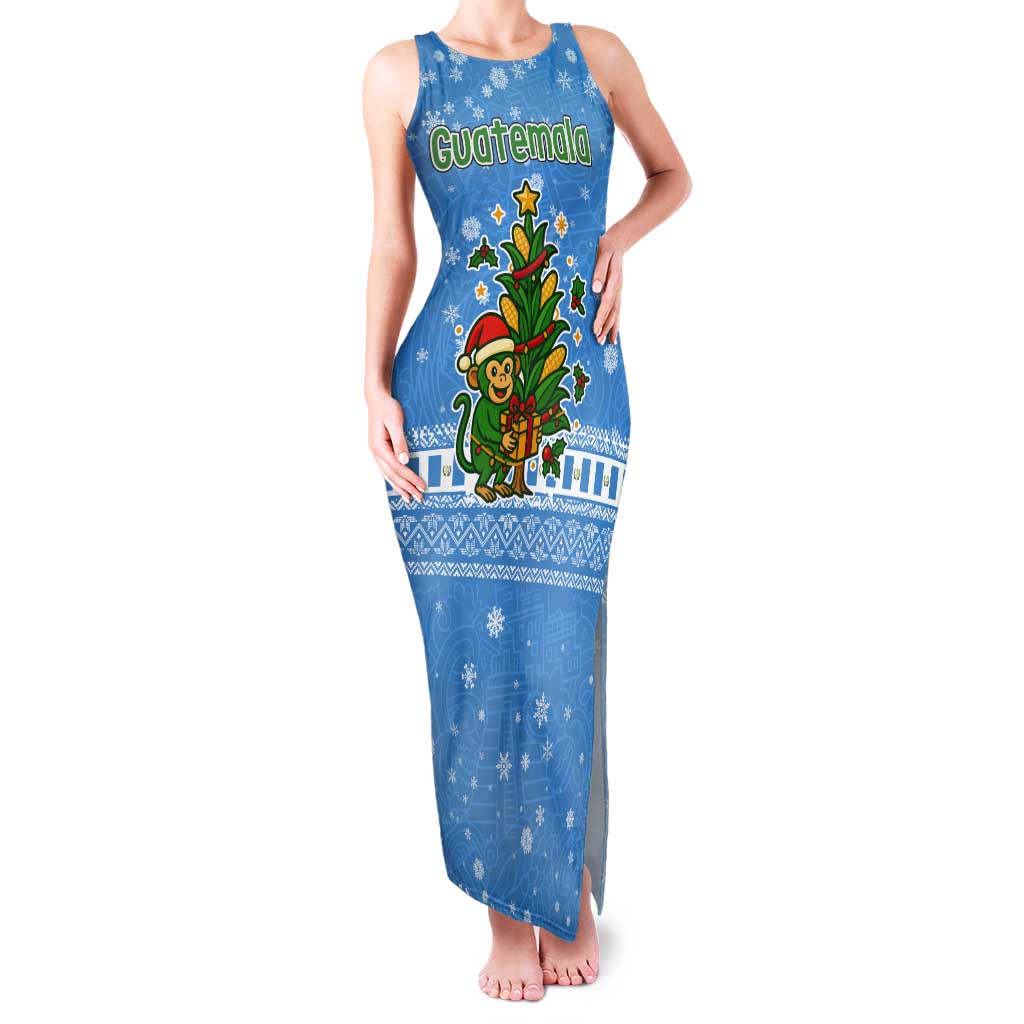 Guatemala Christmas Tank Maxi Dress with Blue Christmas Monkey Tree Snowman and Snowflake - Wonder Print Shop