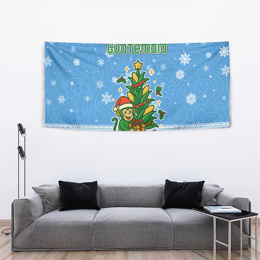 Guatemala Christmas Tapestry with Blue Christmas Monkey Tree Snowman and Snowflake - Wonder Print Shop