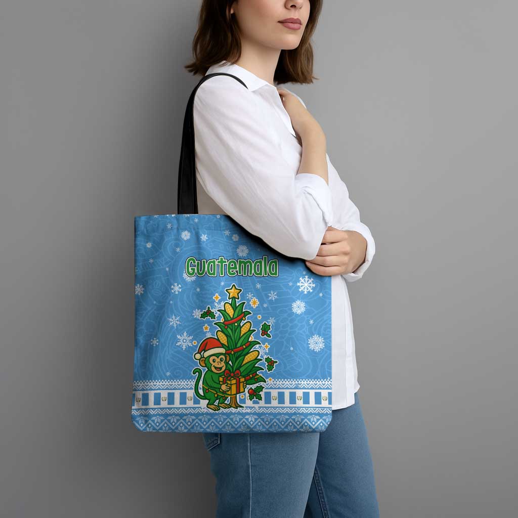 Guatemala Christmas Tote Bag with Blue Christmas Monkey Tree Snowman and Snowflake - Wonder Print Shop