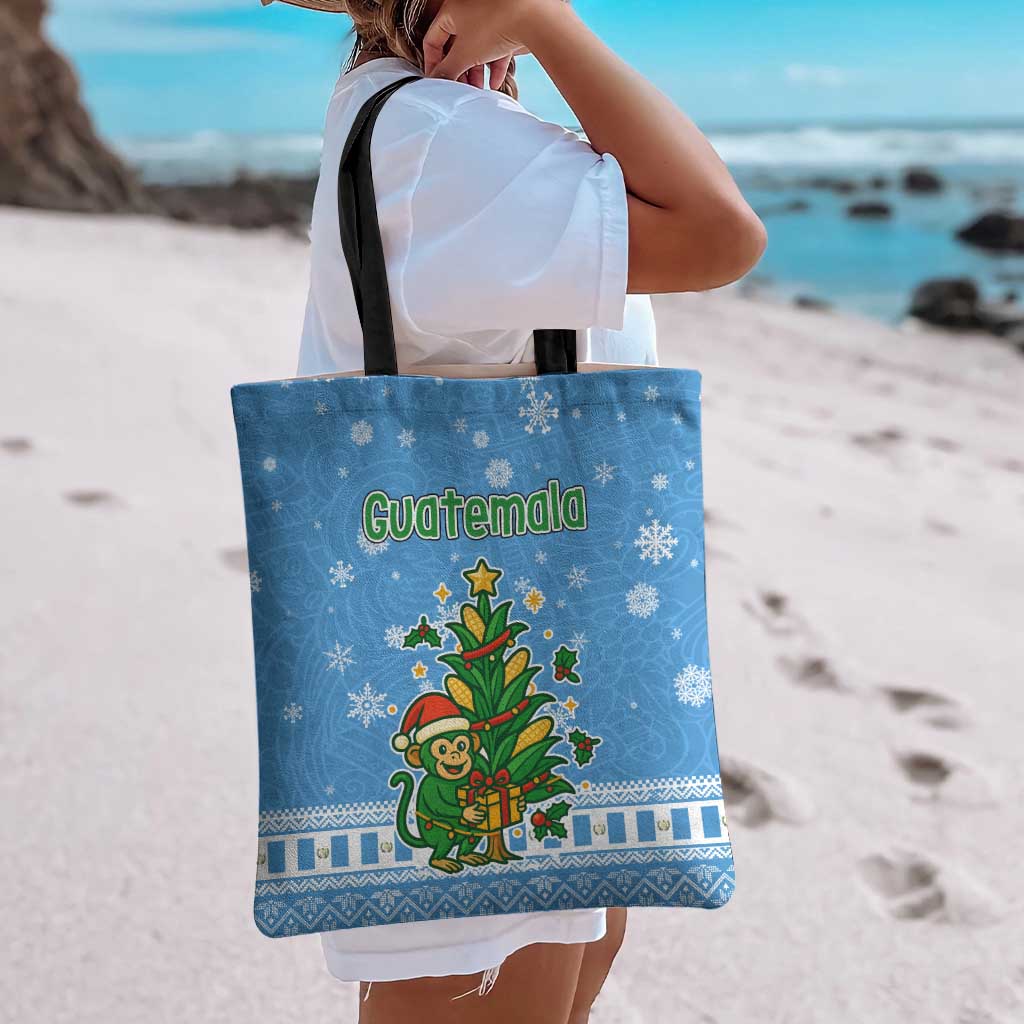 Guatemala Christmas Tote Bag with Blue Christmas Monkey Tree Snowman and Snowflake - Wonder Print Shop