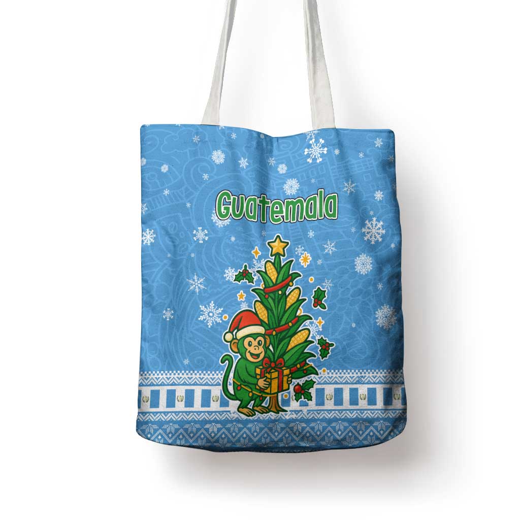 Guatemala Christmas Tote Bag with Blue Christmas Monkey Tree Snowman and Snowflake - Wonder Print Shop