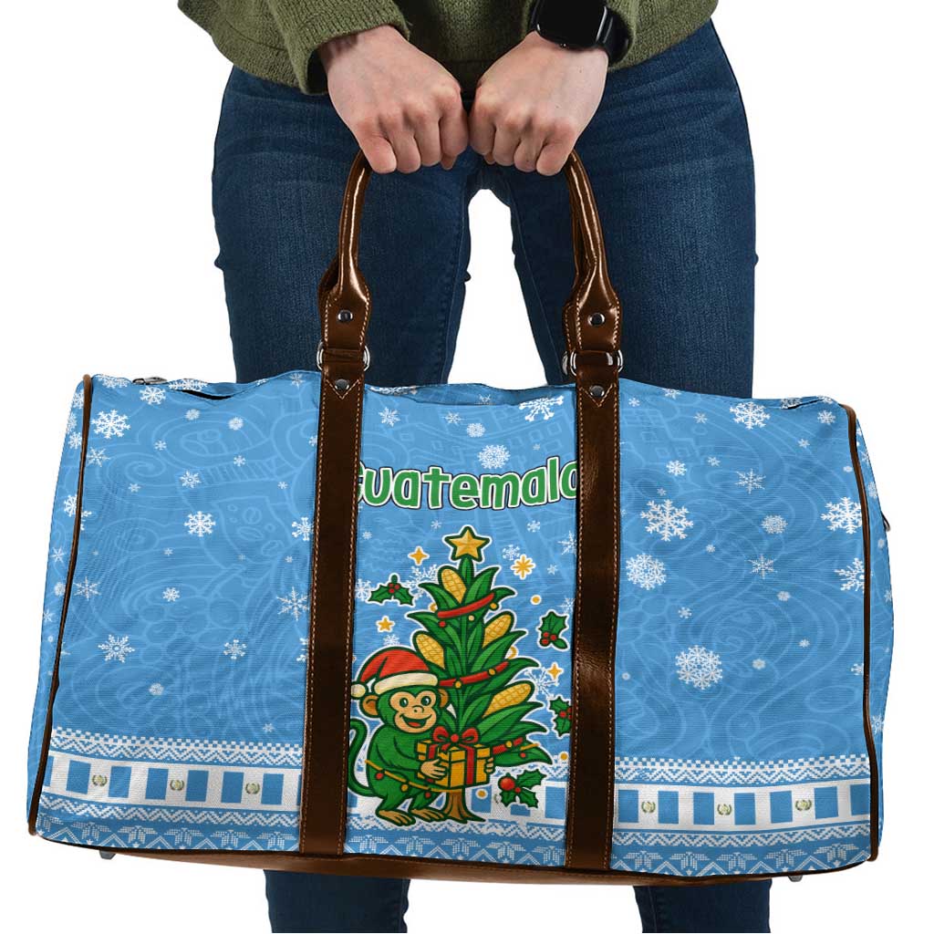 Guatemala Christmas Travel Bag with Blue Christmas Monkey Tree Snowman and Snowflake - Wonder Print Shop