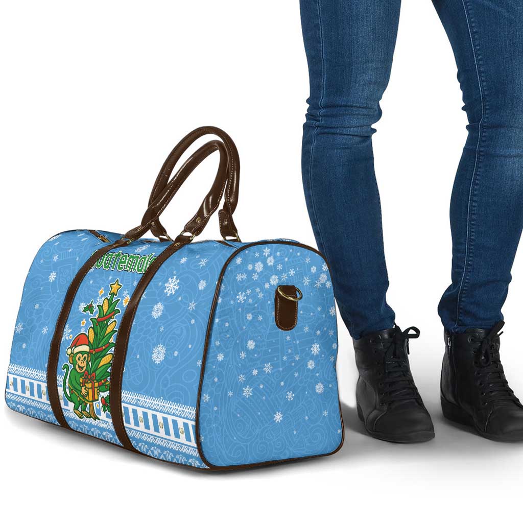 Guatemala Christmas Travel Bag with Blue Christmas Monkey Tree Snowman and Snowflake - Wonder Print Shop