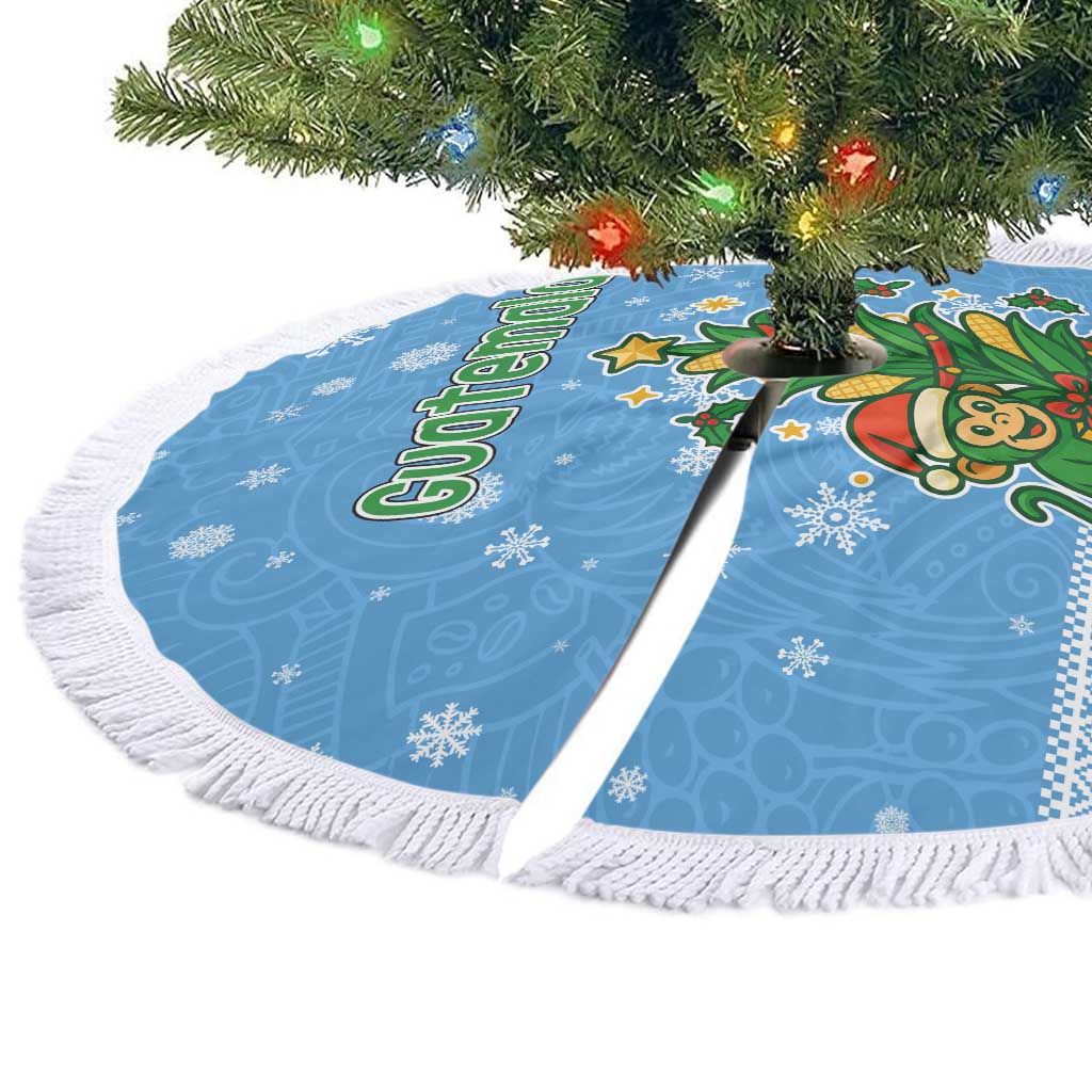 Guatemala Christmas Tree Skirt with Blue Christmas Monkey Tree Snowman and Snowflake - Wonder Print Shop